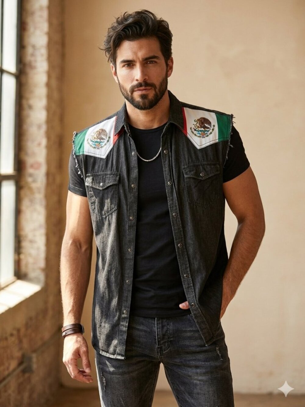 Cody James Authentic Western Apparel Size M Mexican Flag Sleeveless Button Down